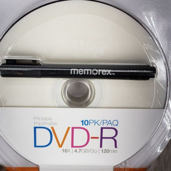 10PK Memorex Printable‎ DVD-R Blister Pack + Marker - 16x - 4.7GB - 120min - Picture 4 of 5